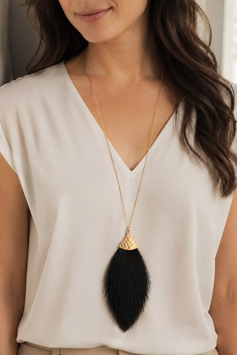 Passion Statement - Tassel Necklace in Black