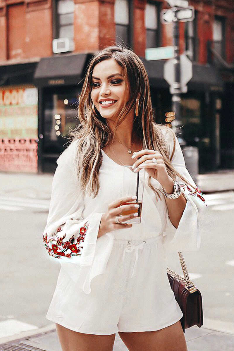 Almost To Heaven- Embroidered Romper White