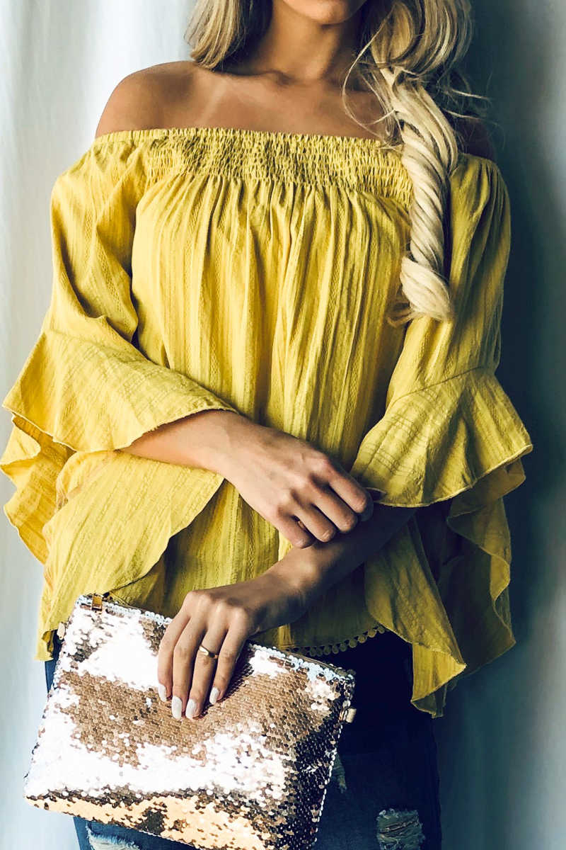 Country Sunshine Off Shoulder Top - Yellow