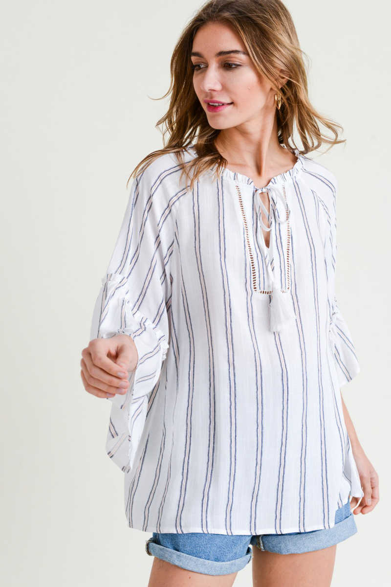 Cross Continent Chic - Stripe Ruffle Sleeve Top