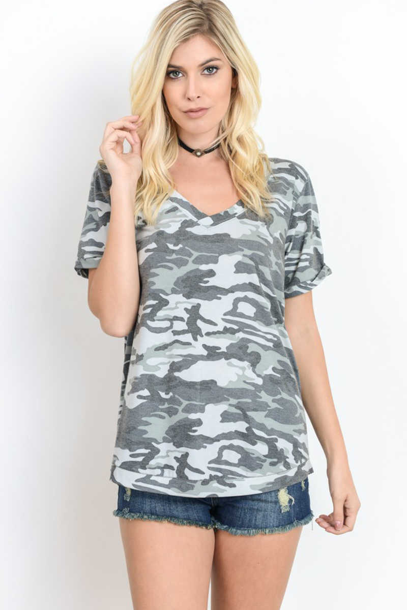 Fearlessly Free - Camo Vneck Shirt