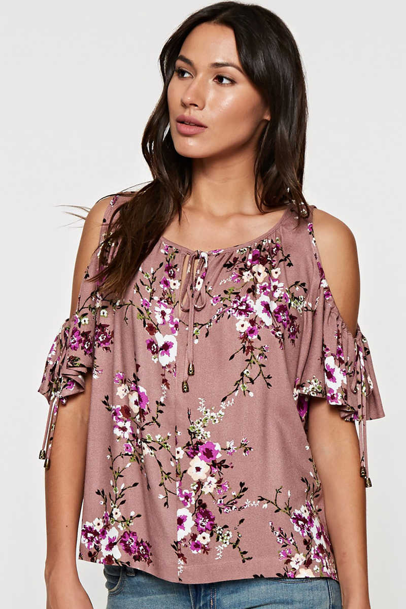 Sweet as Chic - Floral Cold Shoulder Top Lavender