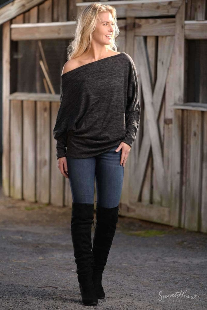 Tried N True - Off Shoulder Dolman Sweater Black