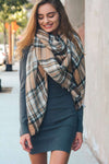 Plaid Blanket Scarf - Beige