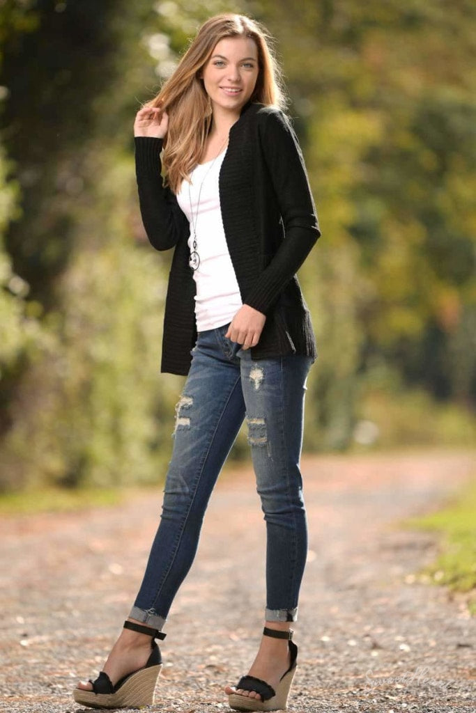 All Eyes On You - Black Knit Cardigan Sweater Cardigans