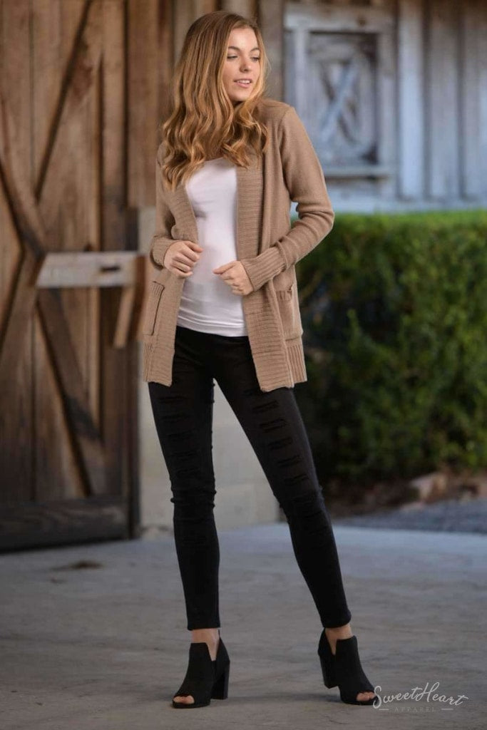 All Eyes On You - Khaki Knit Cardigan Sweater