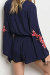 Almost To Heaven- Embroidered Romper Navy