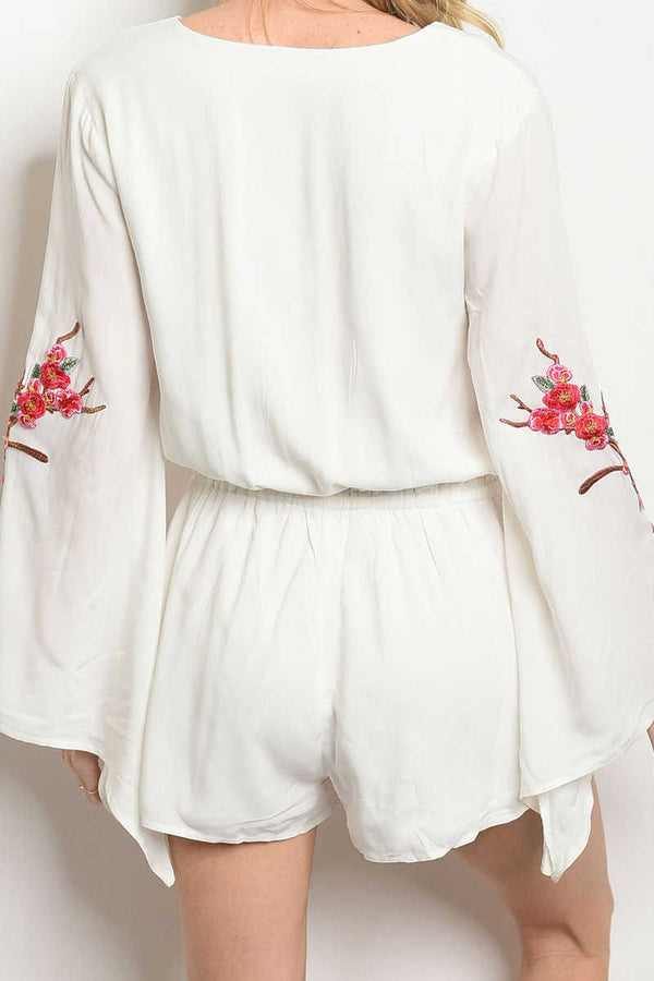 Come Together White Embroidered Bell Sleeve Romper