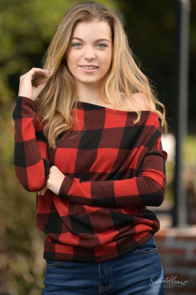Comfort To Touch Plaid Sweater - Red Sweaters