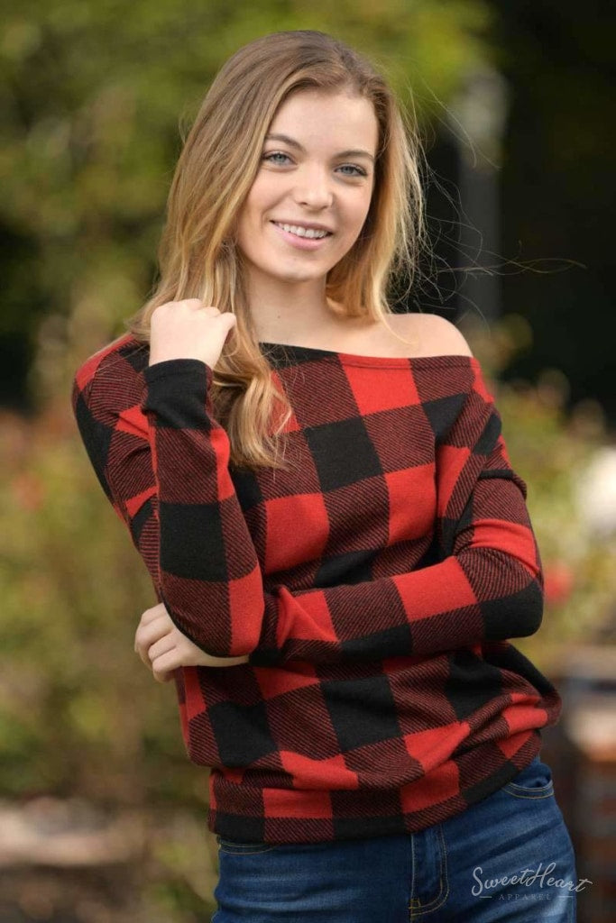 Comfort To Touch Plaid Sweater - Red Sweaters