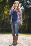 Country Kiss - Flannel Blue & Red Shirt Tops