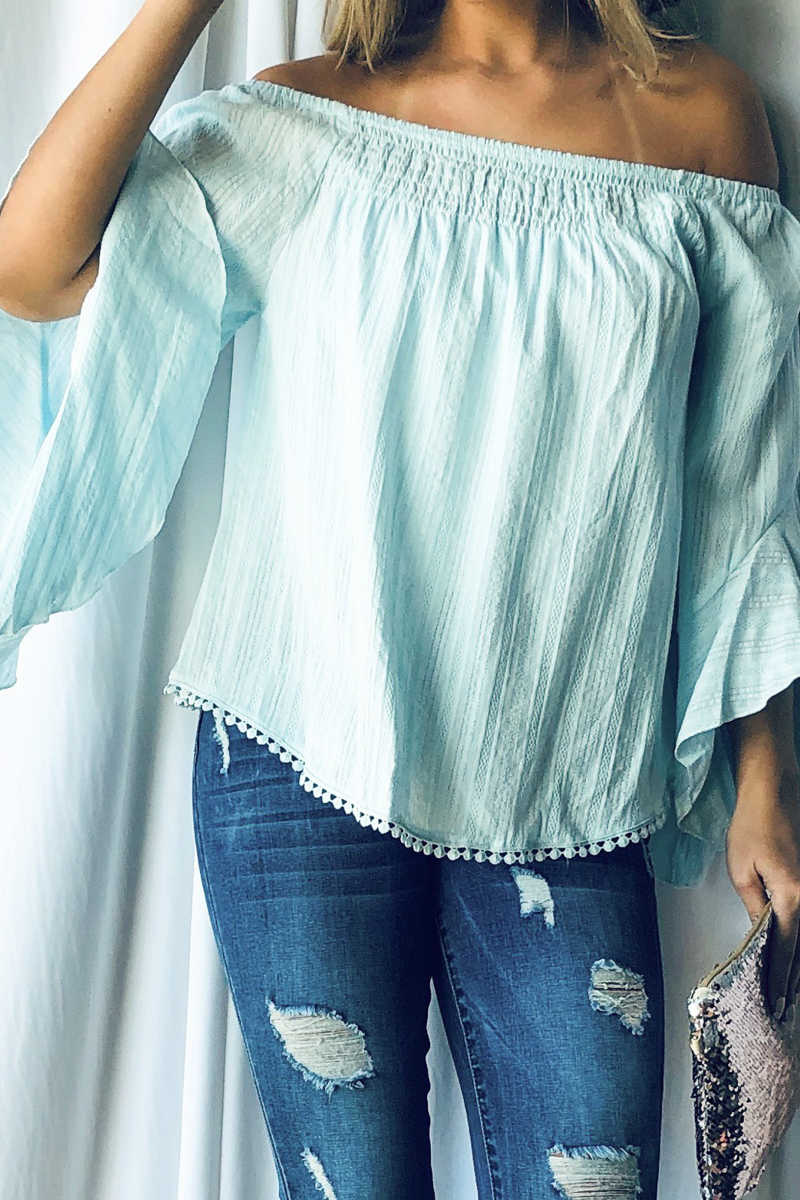 Country Sunshine Off Shoulder Top - Mint