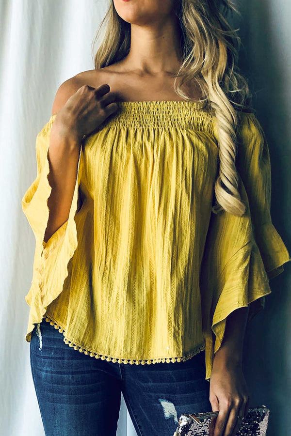 Yellow off shoulder shirt new arrivals