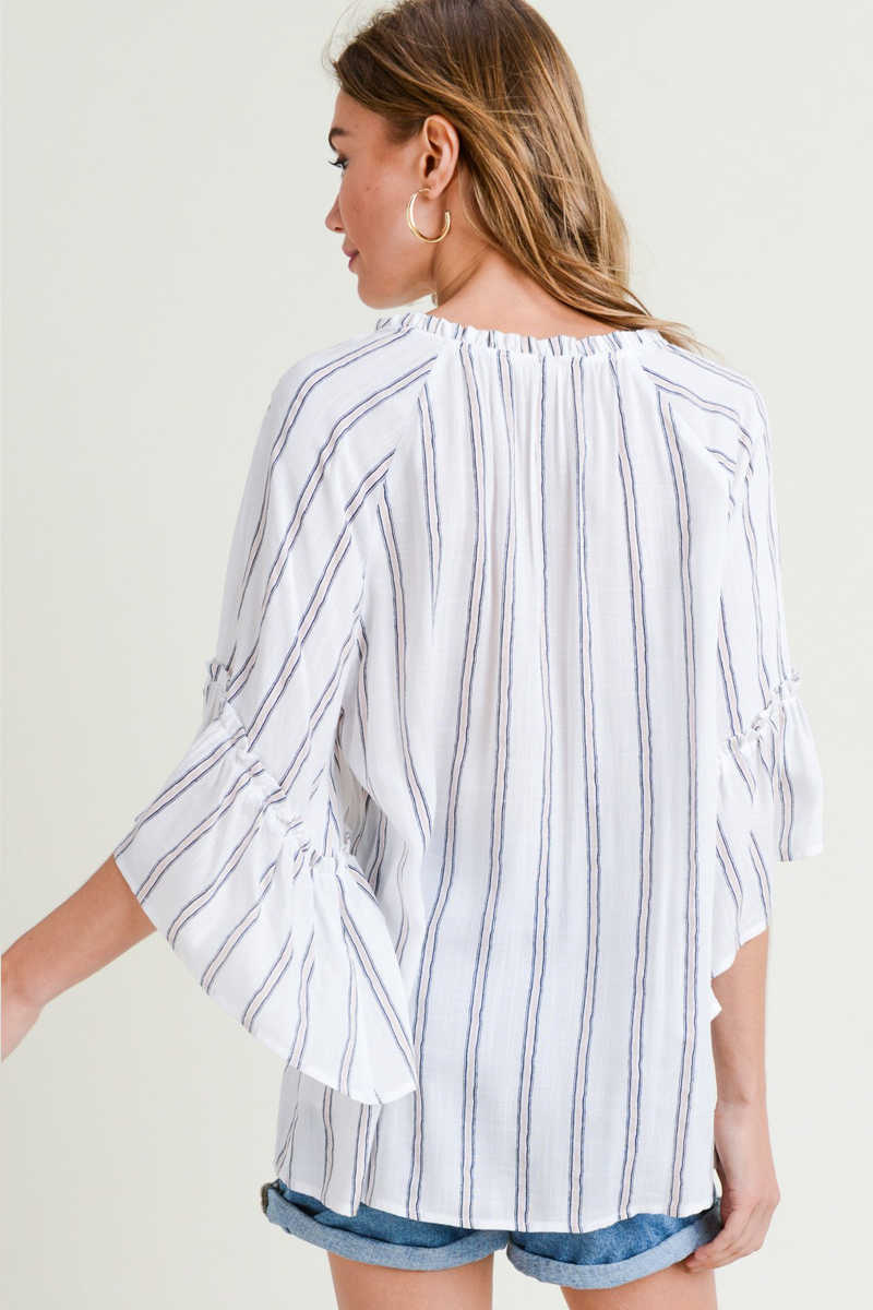 Cross Continent Chic - Stripe Ruffle Sleeve Top