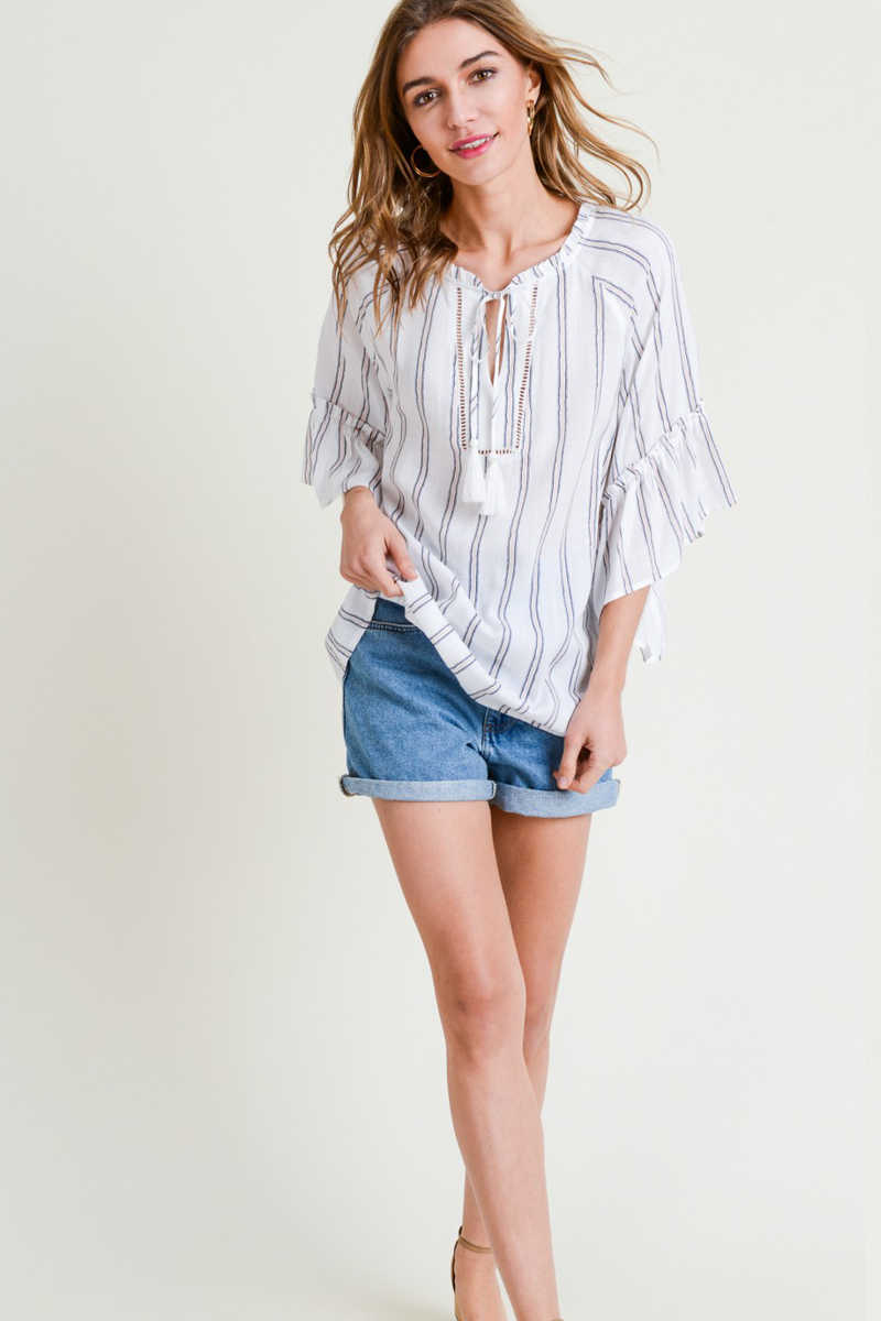 Cross Continent Chic - Stripe Ruffle Sleeve Top