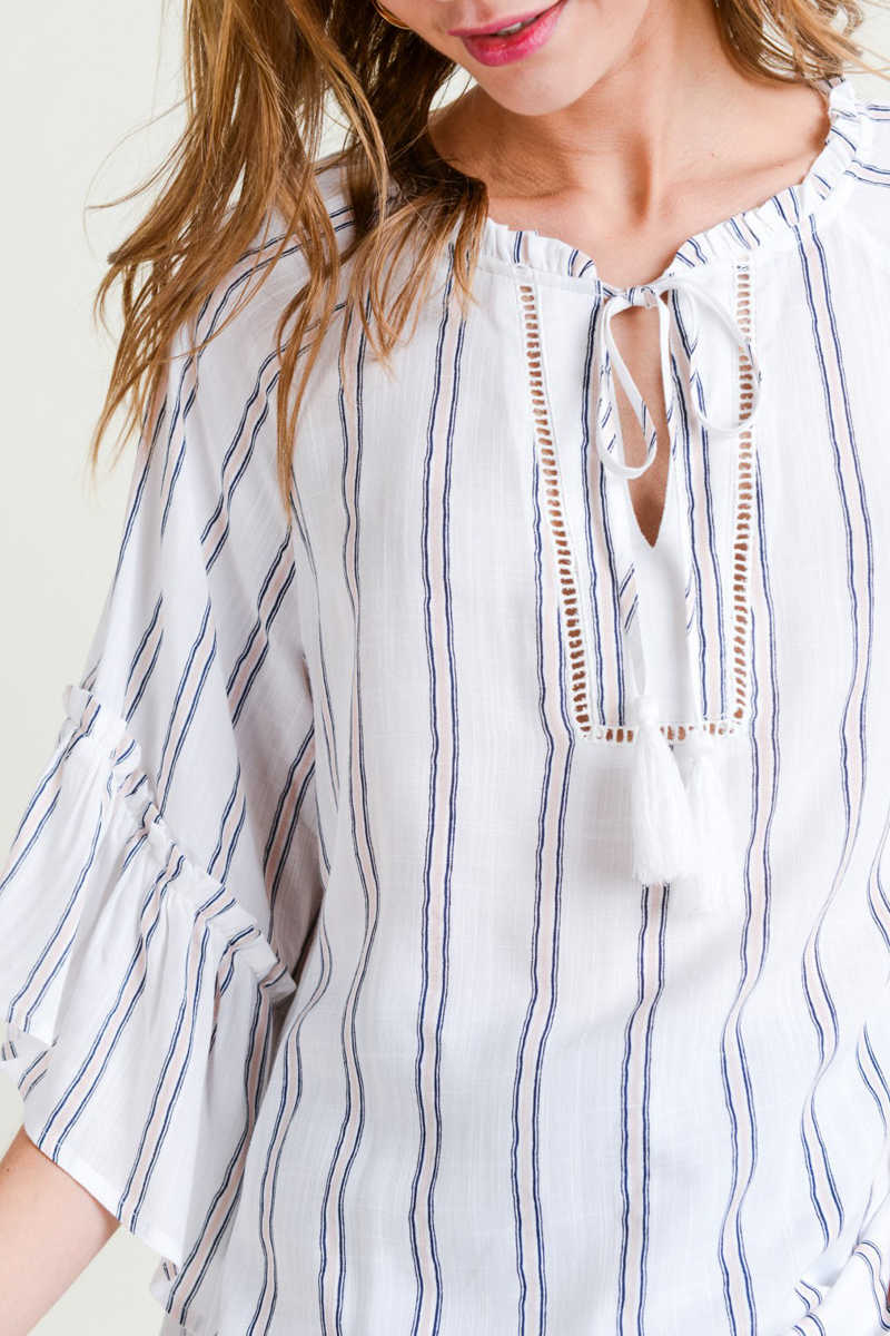 Cross Continent Chic - Stripe Ruffle Sleeve Top