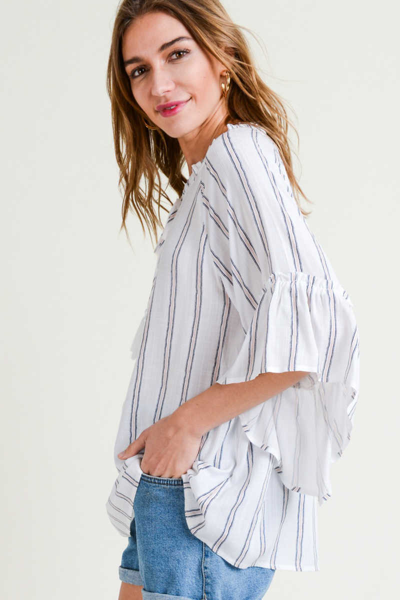 Cross Continent Chic - Stripe Ruffle Sleeve Top