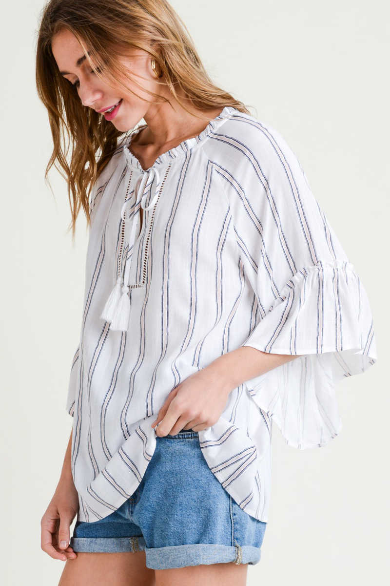 Cross Continent Chic - Stripe Ruffle Sleeve Top