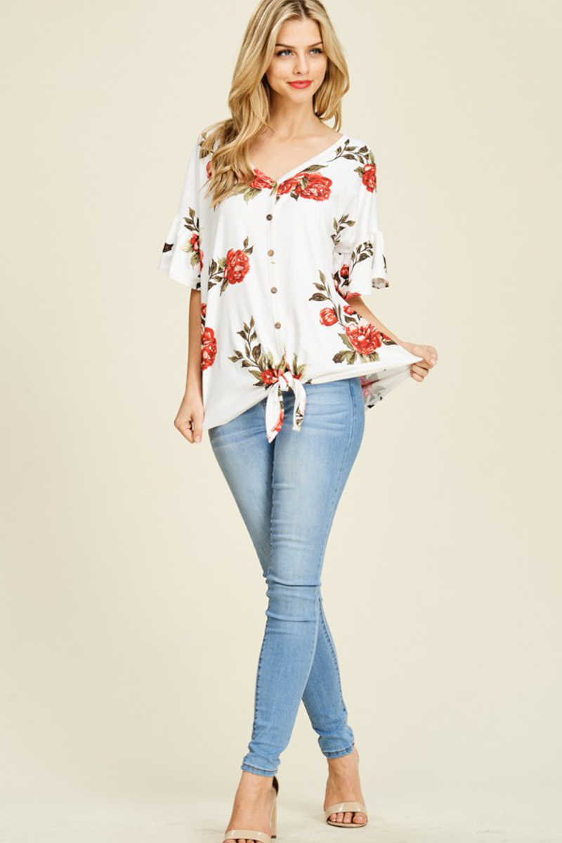 Easy Attitude - Floral Top Ivory