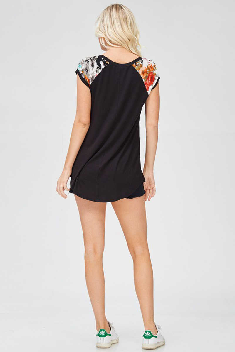 Flower Crushes - Contrast Top in Black