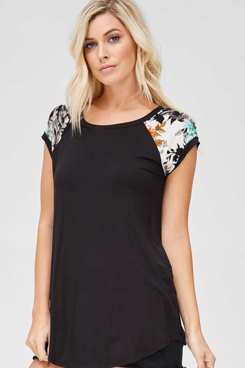 Flower Crushes - Contrast Top in Black