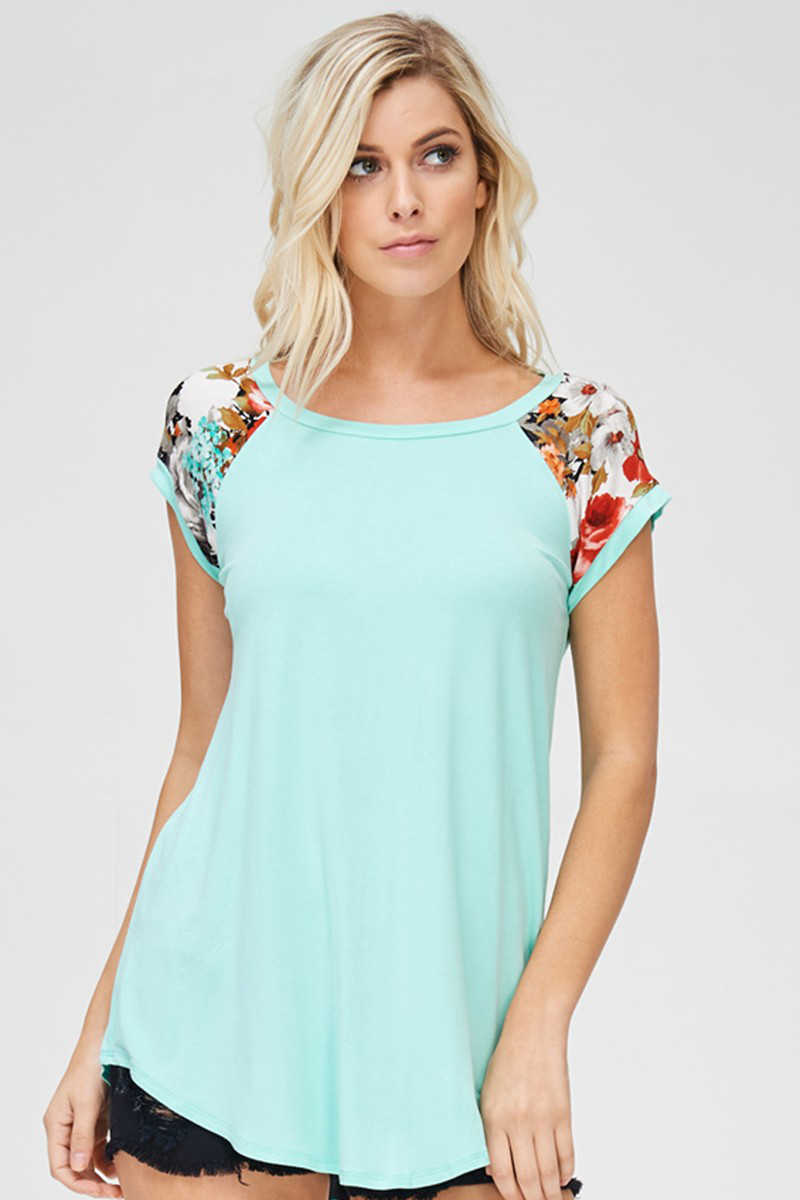 Flower Crushes - Contrast Top in Mint