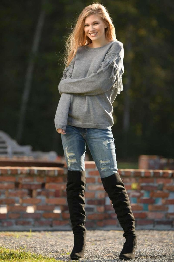 Fringe Forward Sweater - Heather Gray