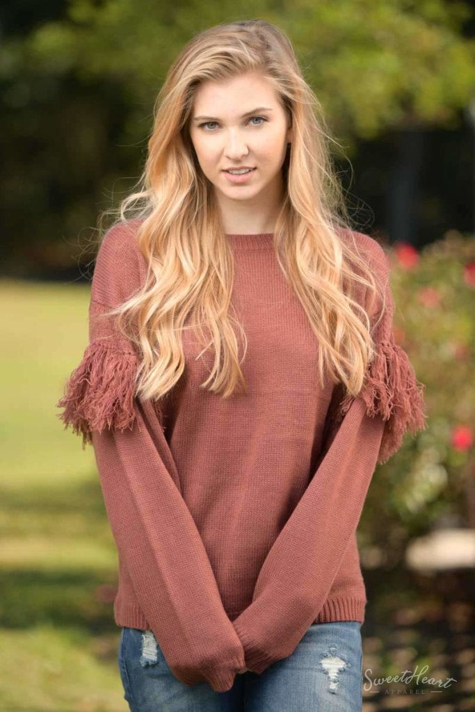 Fringe Forward Sweater - Rust