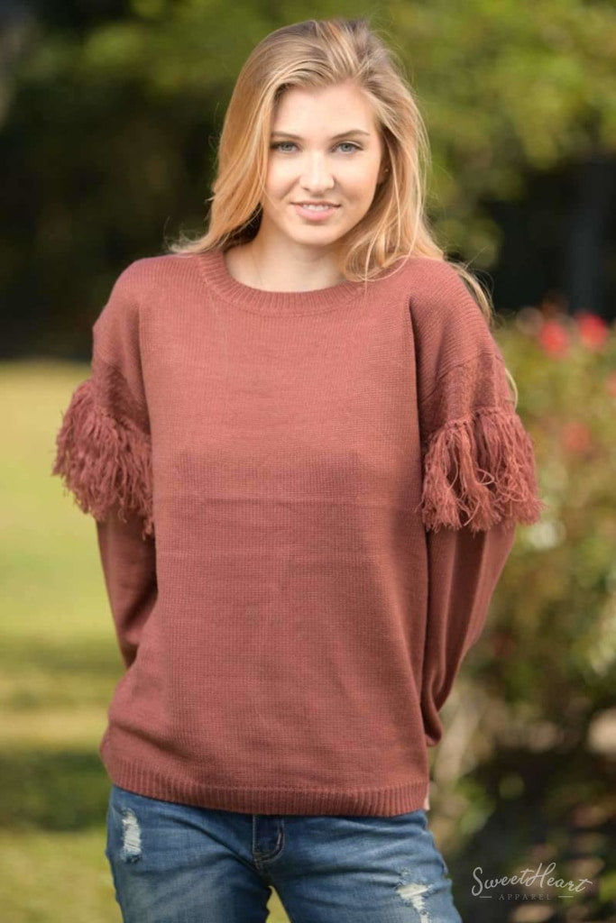 Fringe Forward Sweater - Rust