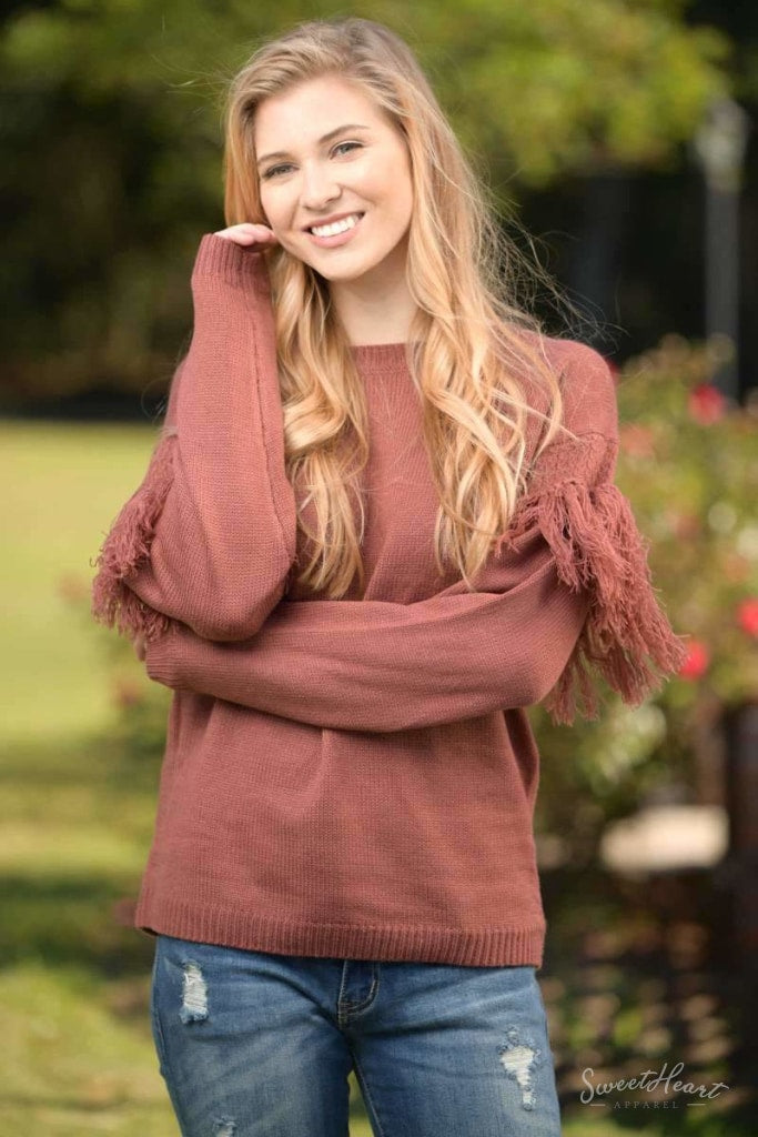 Fringe Forward Sweater - Rust