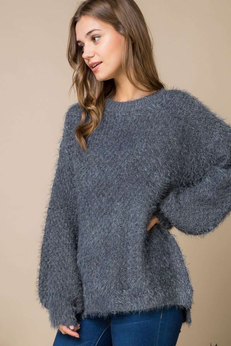 Soft Whispers - Gray Furry Sweater