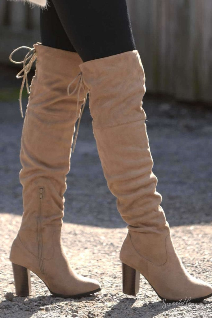 Gorgeous To Boot - Taupe Over The Knee Boots