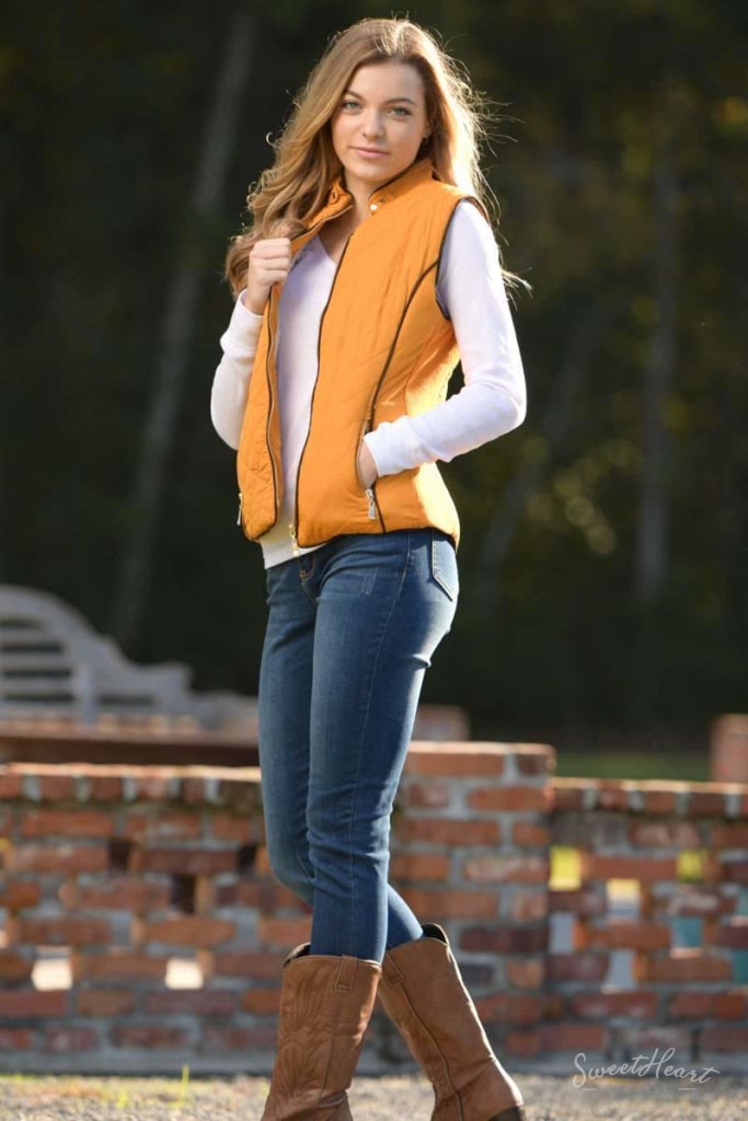 Hold Me Tight - Quilted Vest In Dark Mustard Outerwear