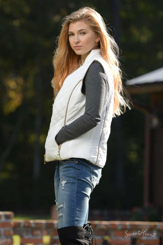 Hold Me Tight - Quilted Vest In Off White