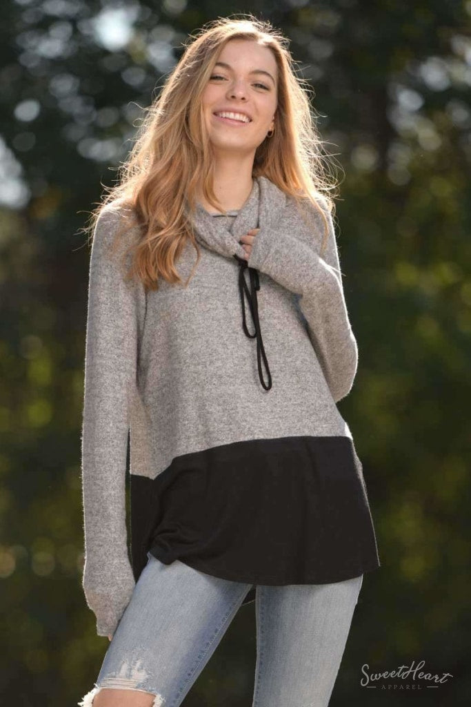 My Kind Of Cozy - Pullover Block Top Heather Gray