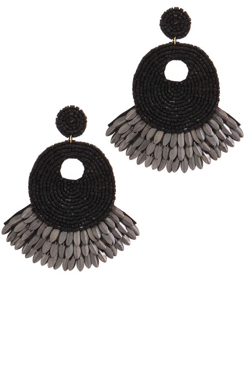 Natural Authority - Double Circle Beaded Drop Earrings Black