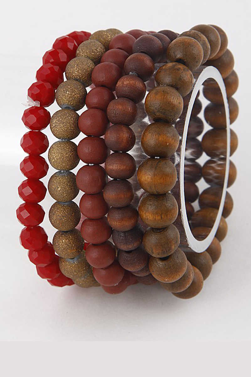 Natural Roots - Beaded Bracelet Set in Wine