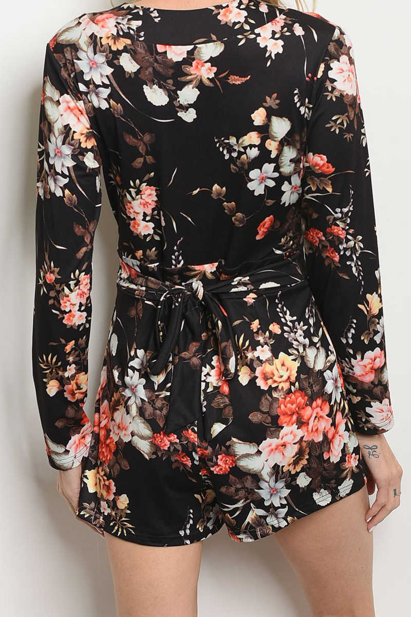 Once Upon An Outfit - Floral Wrap Romper Black