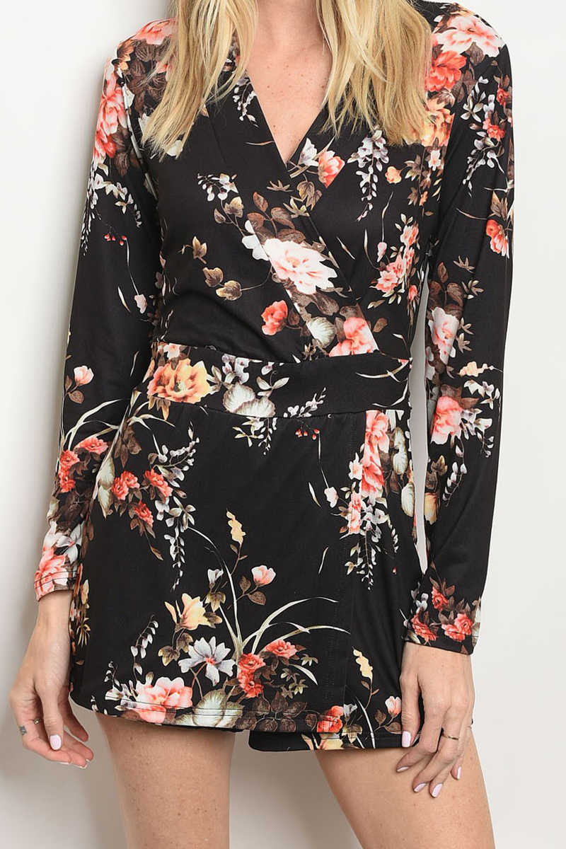 Once Upon An Outfit - Floral Wrap Romper Black