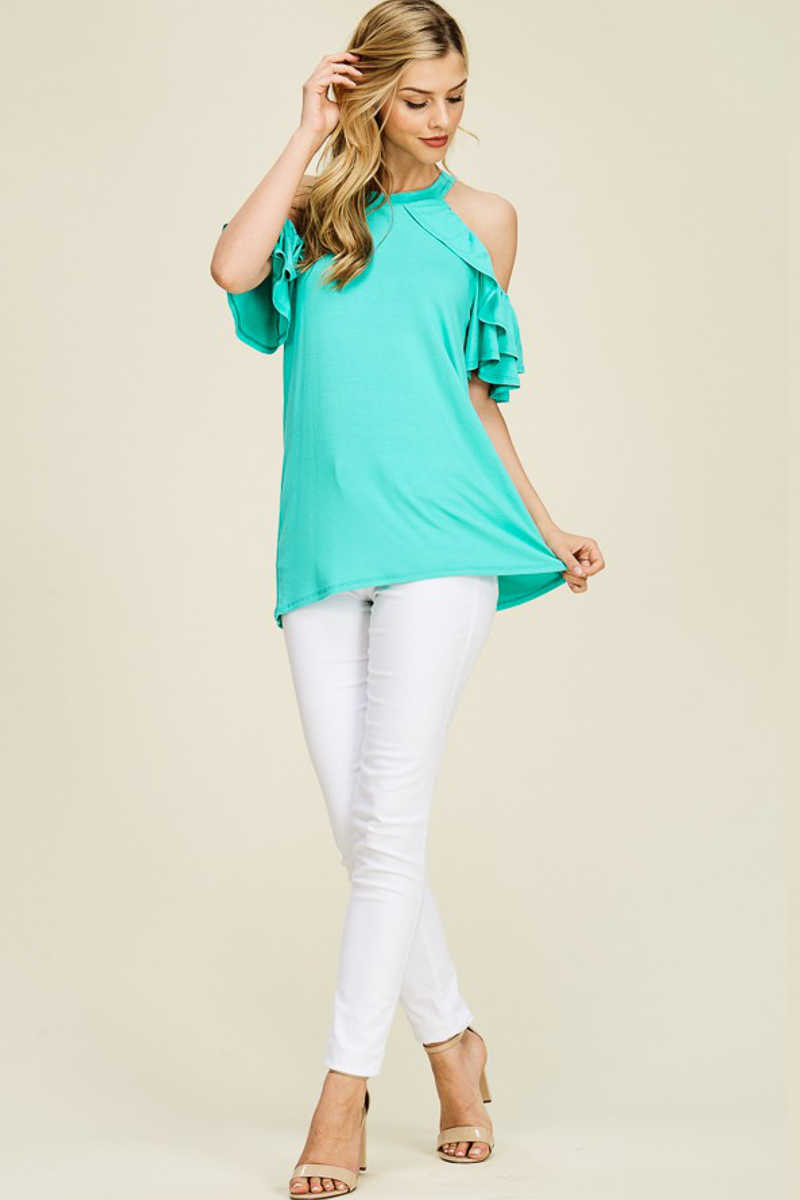 Paradise Found - Ruffle Sleeves Top Mint