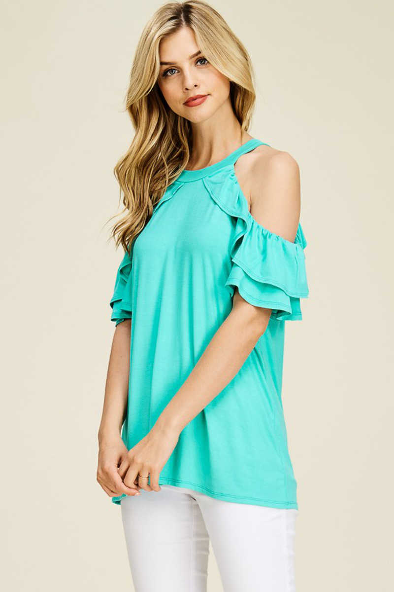 Paradise Found - Ruffle Sleeves Top Mint