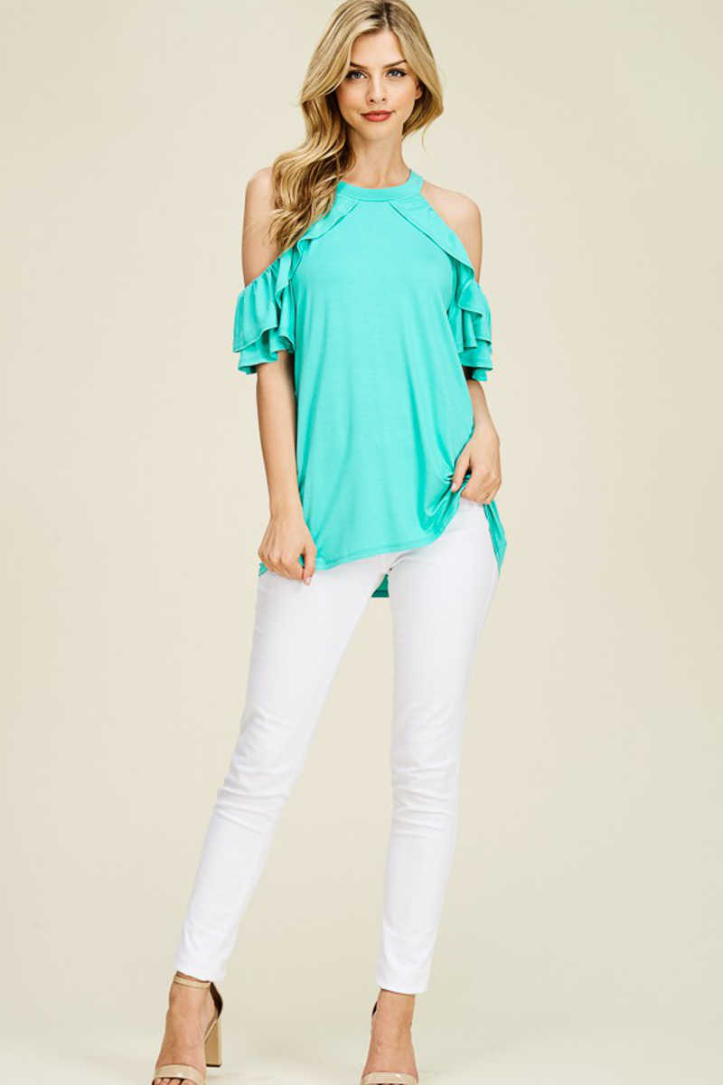 Paradise Found - Ruffle Sleeves Top Mint