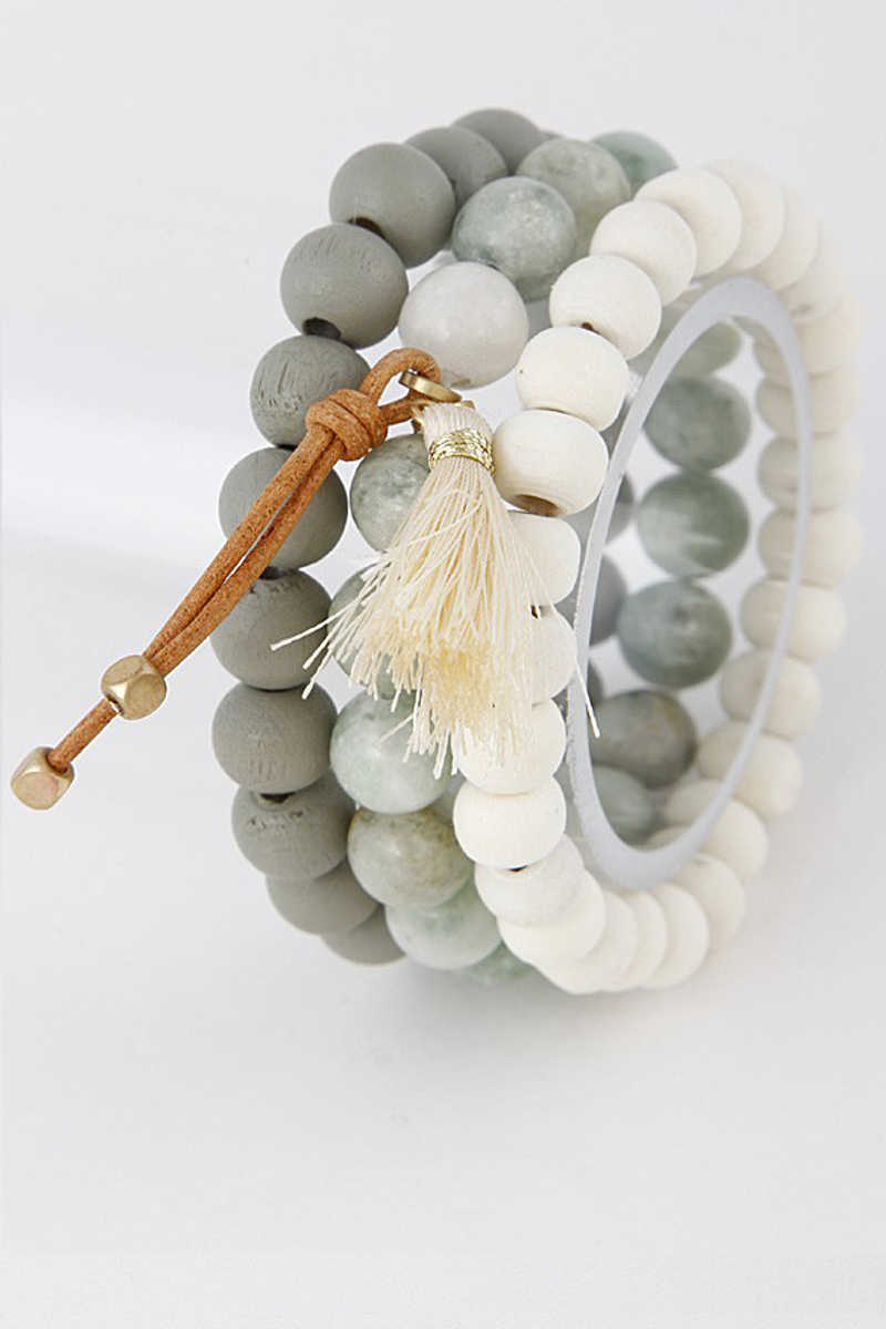 Perfect As Is - Tassel Beaded Bracelet Set in Mint