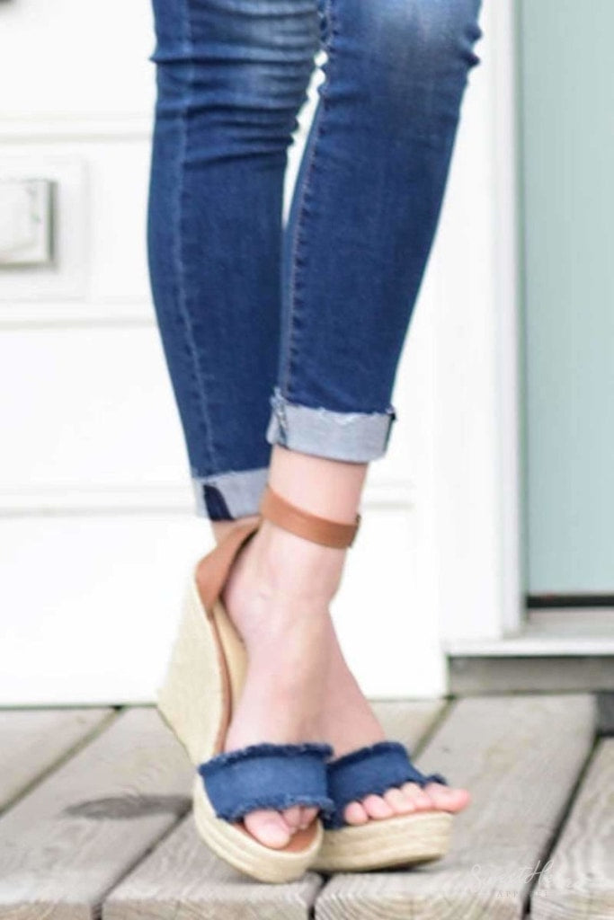 Shoe Me Luv! - Frayed Denim Wedges