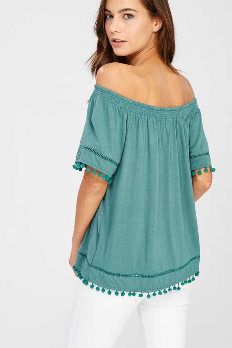 Shore 2 Shore - Off Shoulder Top Green