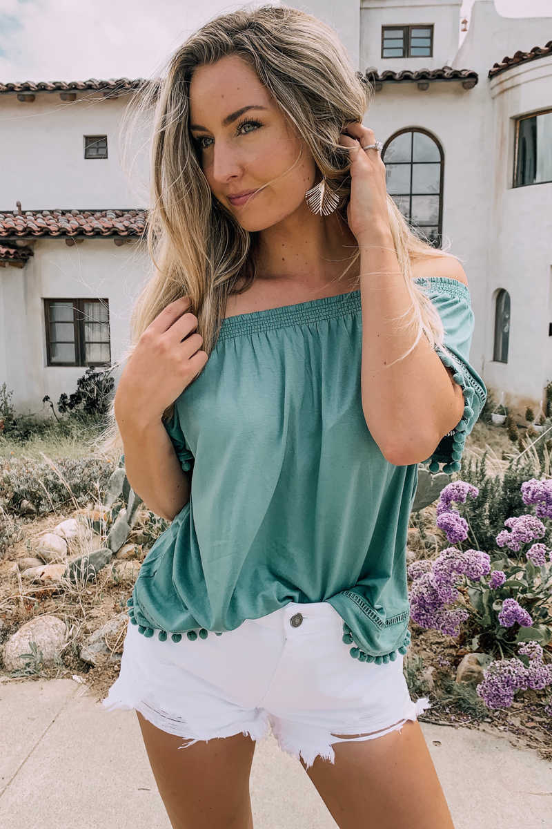 Shore 2 Shore - Off Shoulder Top Green
