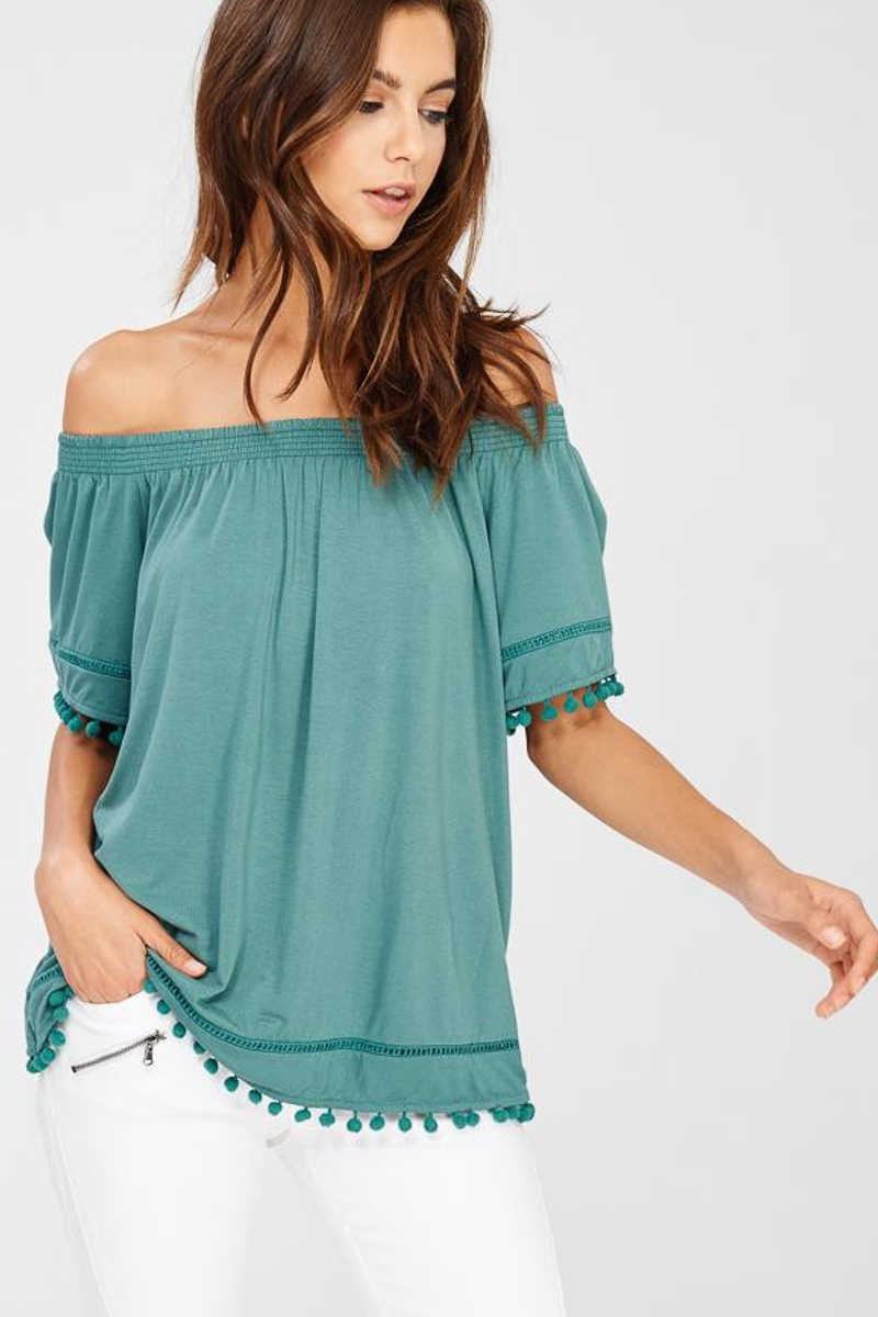 Shore 2 Shore - Off Shoulder Top Green