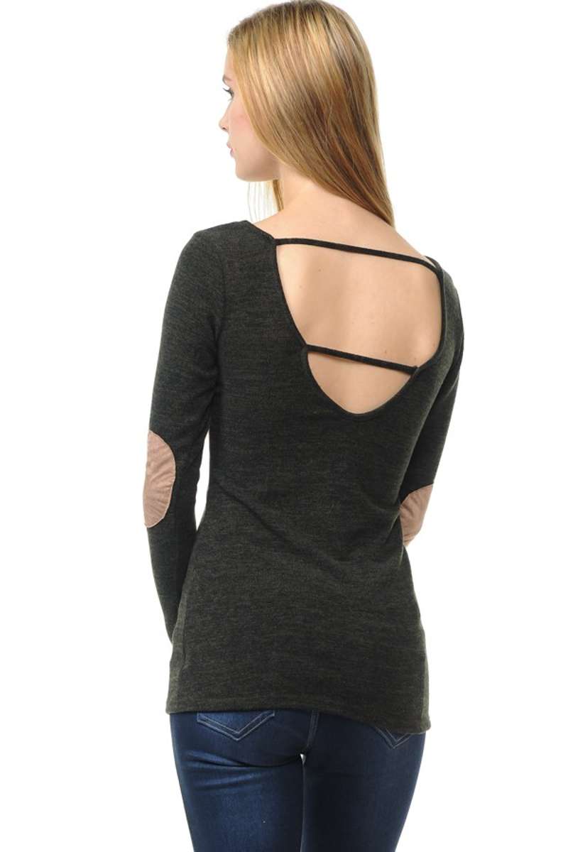 Wear We Meet - Solid Elbow Patch Top in Charcoal