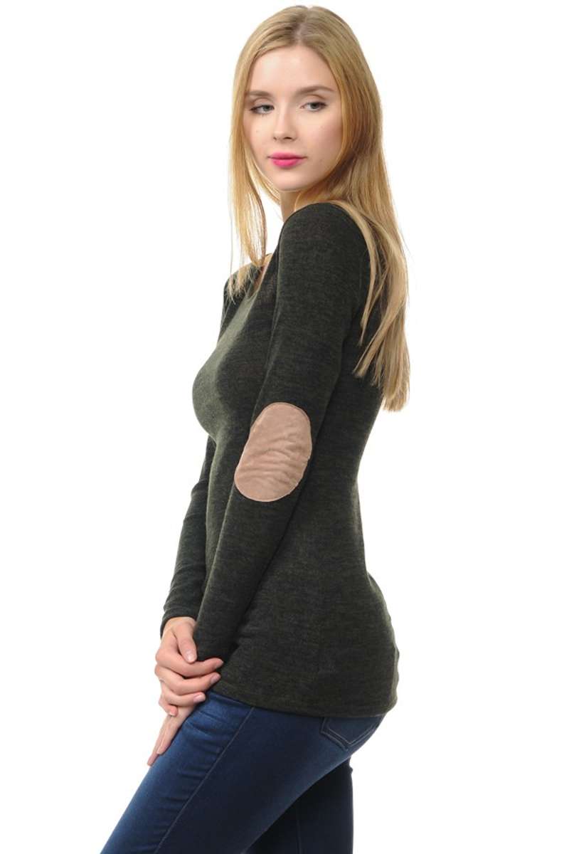 Wear We Meet - Solid Elbow Patch Top in Charcoal