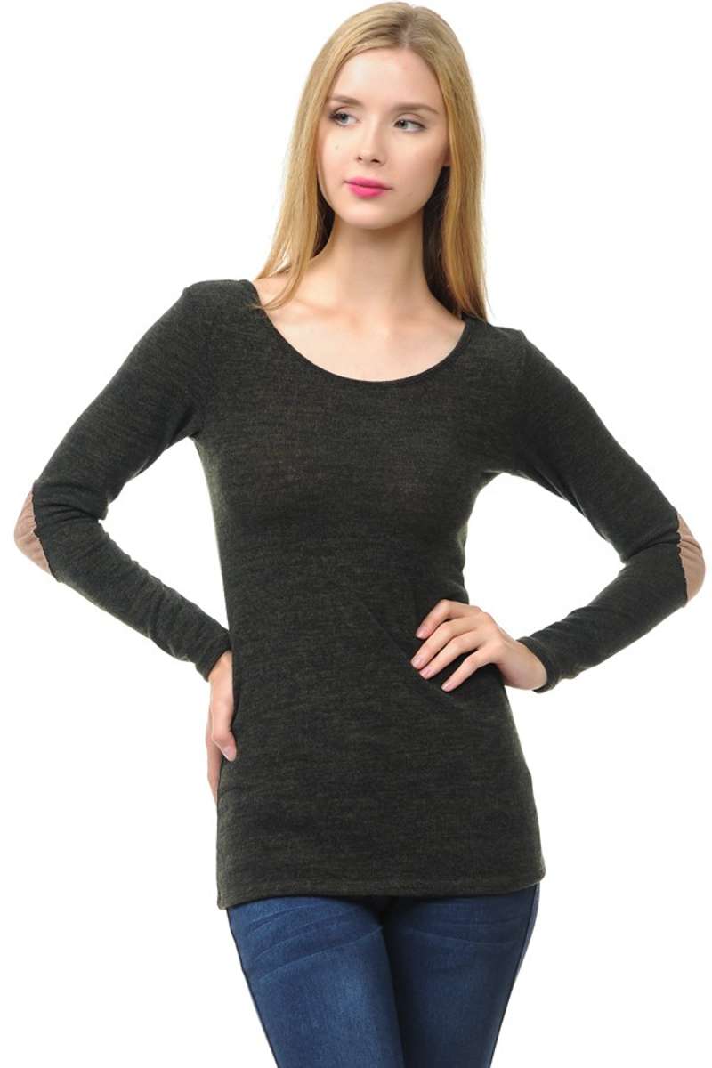 Wear We Meet - Solid Elbow Patch Top in Charcoal